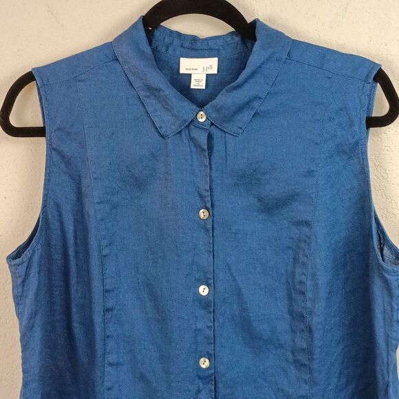 J. Jill Women 100% Linen Blue Sleeveless Button Down Tunic Top Sz 1X Resortwear - Picture 4 of 9